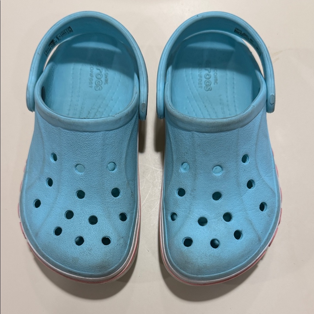 CROCS Kids Light Blue Clogs with Pink Trim